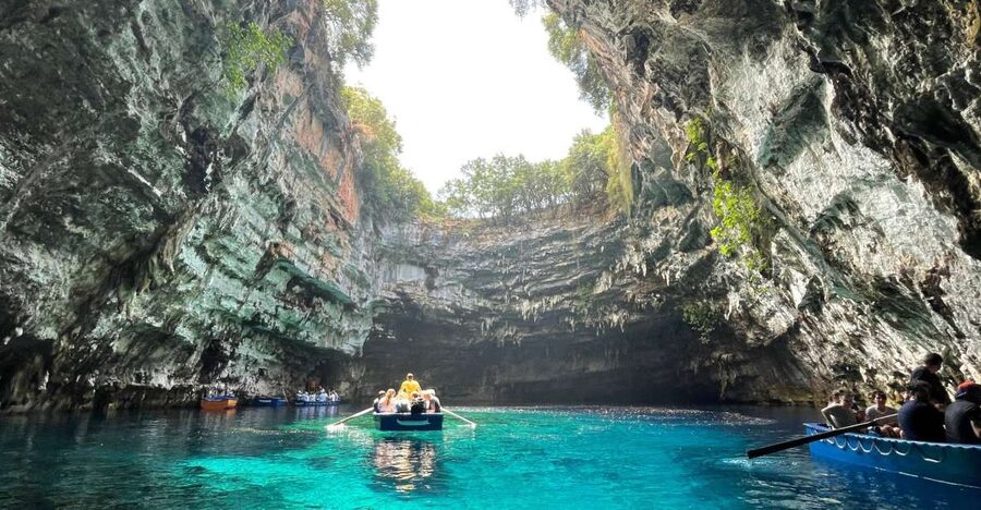 Argostoli: Melissani Lake, Drogarati Cave, and Myrtos Beach - Melissani Lake, boat ride, and ancient mythology