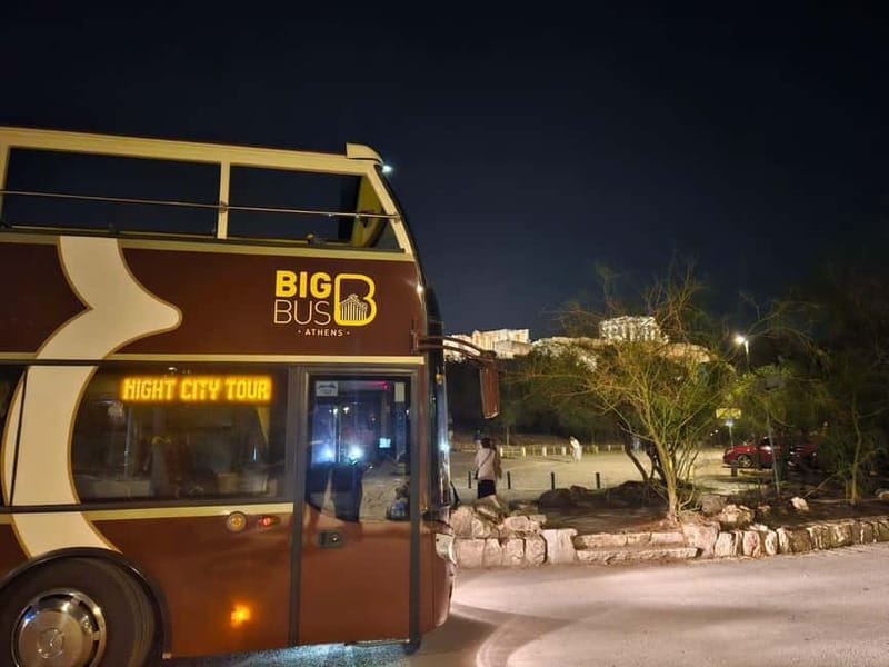 Athens: Big Bus Panoramic Night Tour by Open-Top Bus - Monastiraki and the Ancient Agora pass by