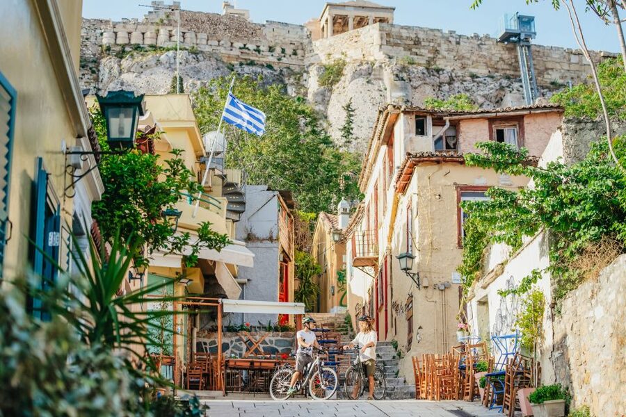 Athens: Old Town Highlights Guided E-Bike Tour - A shaded pause at the Metropolitan Cathedral