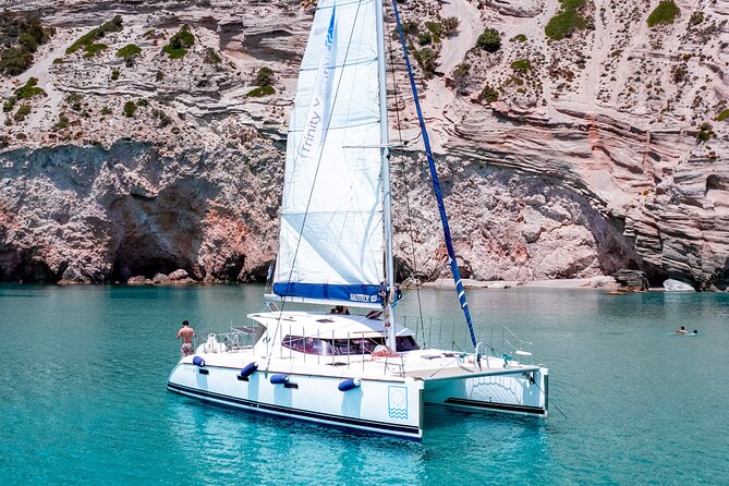 Catamaran Full-Day of Milos and Poliegos With Lunch & BBQ - Sykia Cave and the limits of a boat itinerary