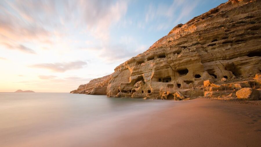 Crete: Matala Beach and Hippie caves, Red beach - Leaving northern Crete for the Libyan Sea