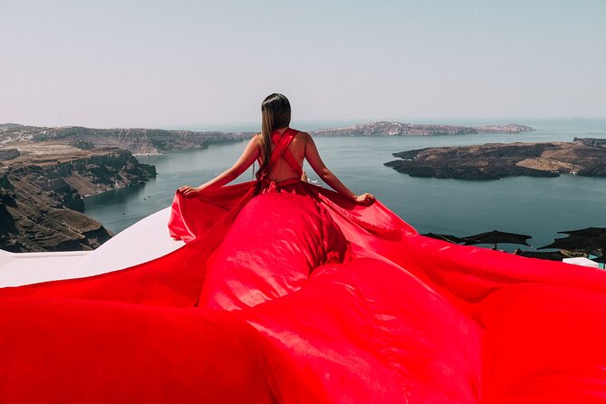 Exclusive Santorini Flying Dress Photoshoot with Pickup - Posing help, dress movement, and the human element