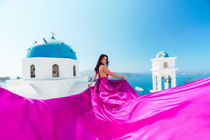 Exclusive Santorini Flying Dress Photoshoot with Pickup - Who will enjoy this most?