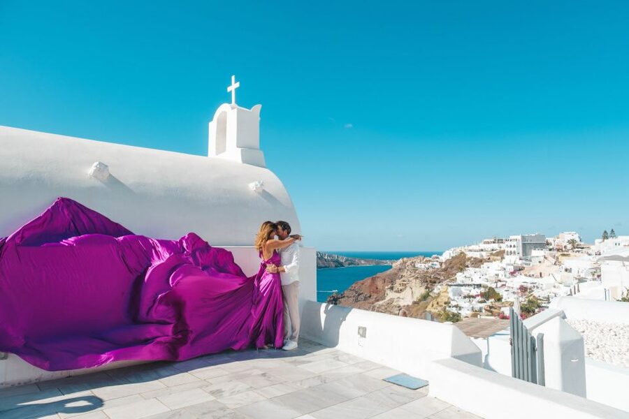Flying Dress Santorini Photoshoot - Who will enjoy this most