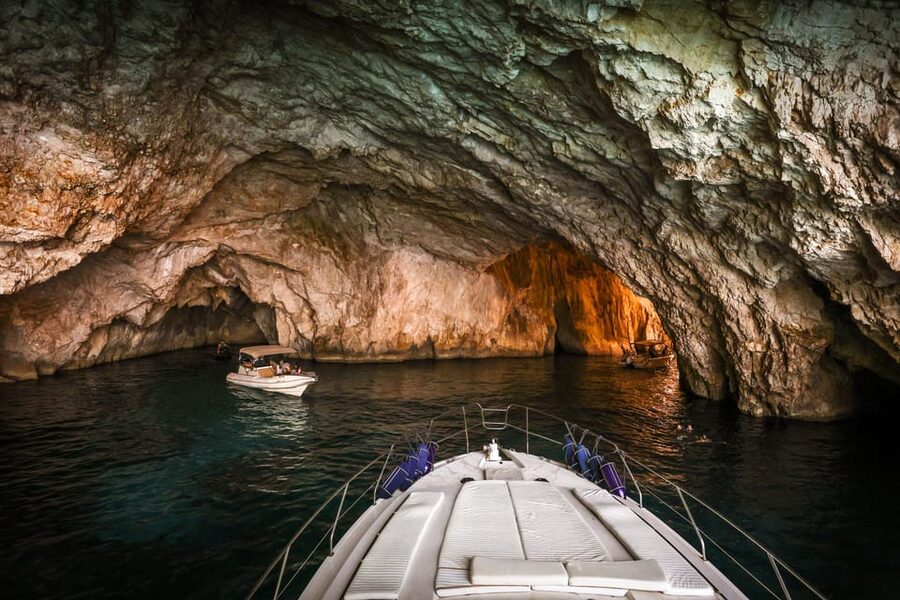 From Corfu: Luxury Yacht Cruise to Paxos and Antipaxos - Entering the Blue Caves of Papardi and Poseidona