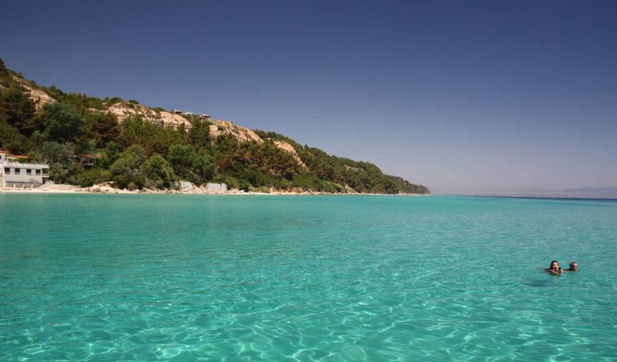From Nea Fokea: Chalkidiki 6-Hour Cruise by Sailing Boat - Kriopigi combines swimming with a beach bar