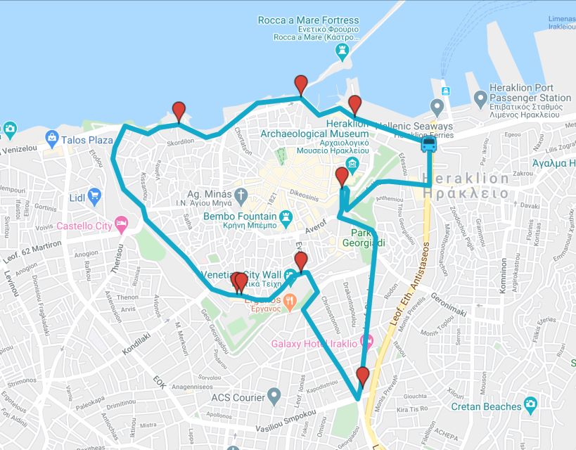 Heraklion: Hop-on Hop-off Open Top Bus Sightseeing Tour - Old Port Square and the cruise terminal