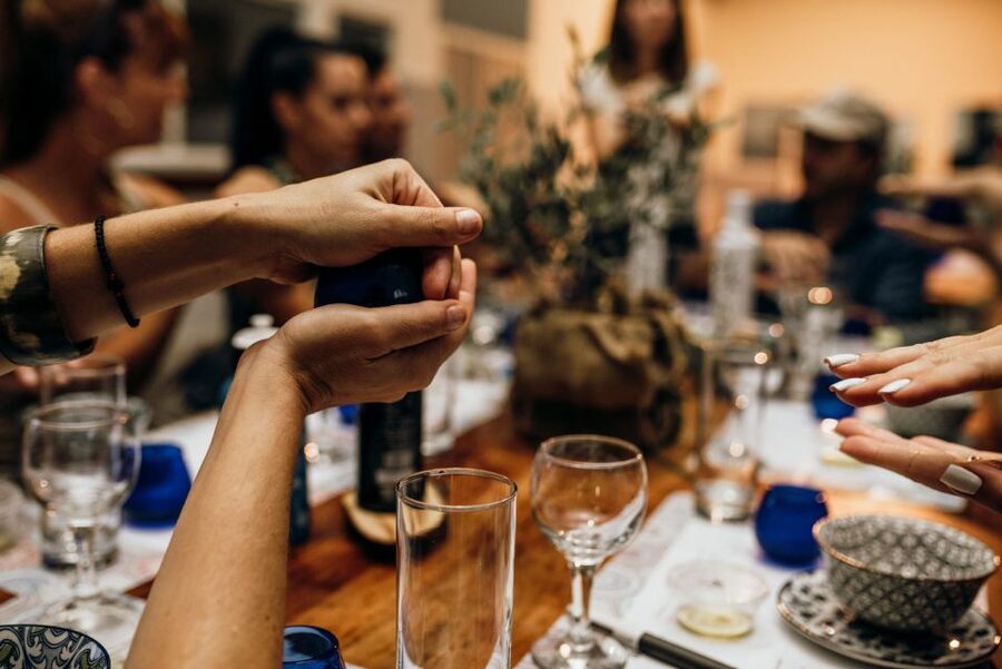 Kalamata: The Olive Oil Routes Tour - Learning to taste oil in blue glasses