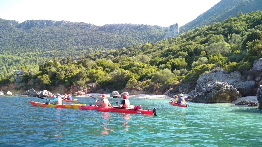 Lefkada: Full Day Sea Kayaking Tour - Thilia: snorkeling and lunch on an uninhabited islet