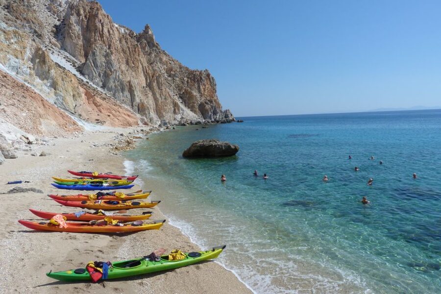 Milos: Guided Kayaking Trip with Snorkelling & Lunch - The second paddle and the main beach break