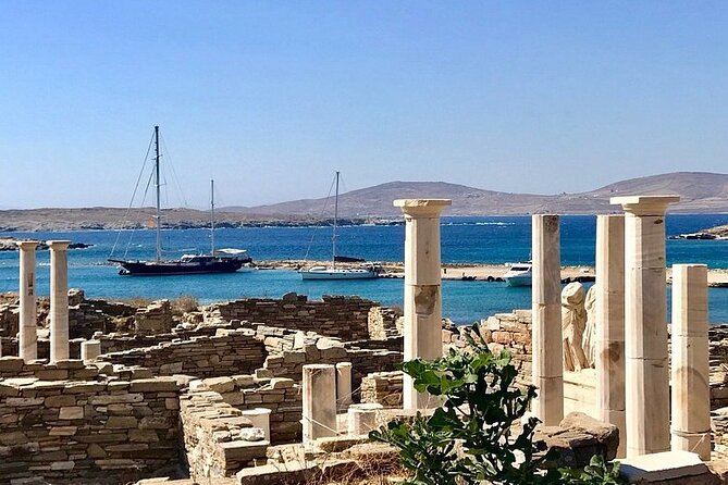 Mykonos Sail Cruise to Rhenia, Guided Tour of Delos, Lunch&Drinks - Rhenia: clear water and a ladder into the sea
