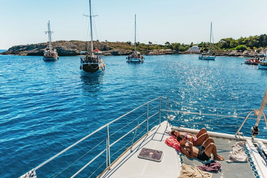 Rhodes: All-Inclusive Catamaran Cruise with Lunch and Drinks - Lunch on board, with Greek flavors rather than fancy dining