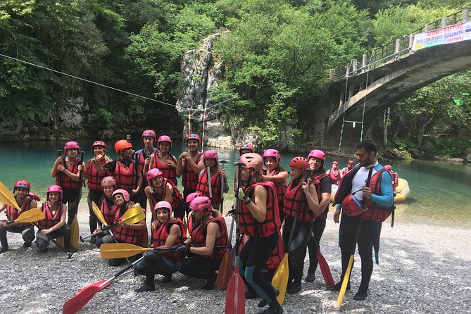 River rafting at Voidomatis River !! Zagori area - The artificial dam and old Kleidonia Bridge