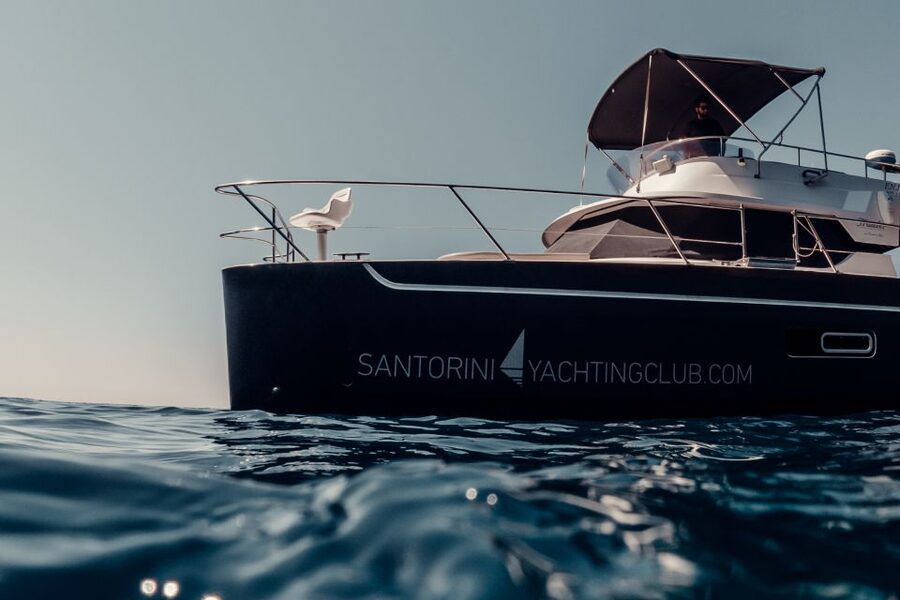 Santorini: Caldera Private Power Catamaran Cruise - Sunset, daytime, or midday departure