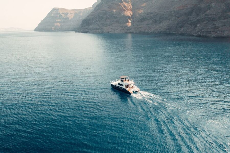 Santorini: Caldera Private Power Catamaran Cruise - What the private boat setup changes
