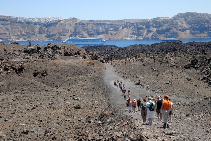 Santorini Caldera: Sunset Cruise with Dinner - Palea Kameni and the sulfur springs