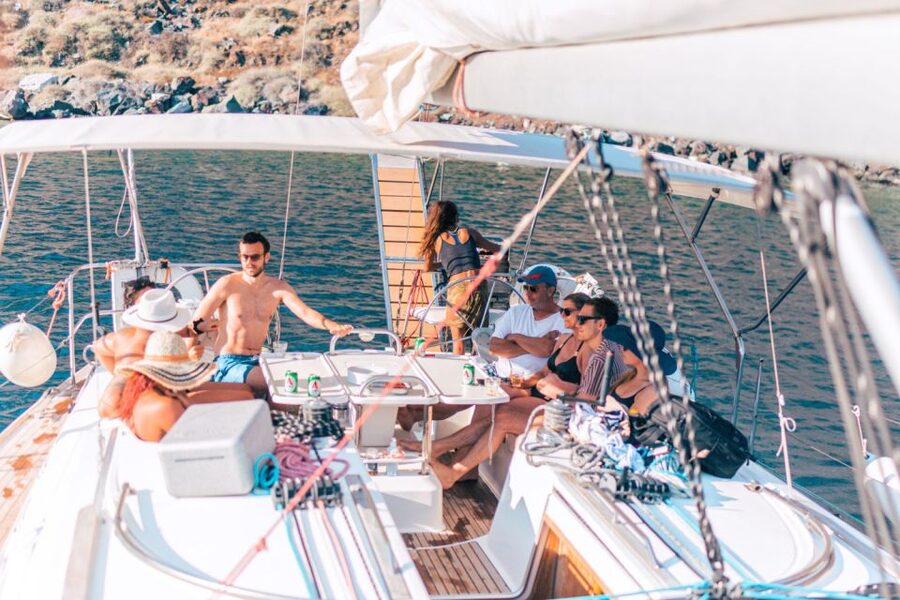 Santorini Caldera: Sunset Sailing Cruise with Meal - Mesa Pigadia: the best place to swim and snorkel