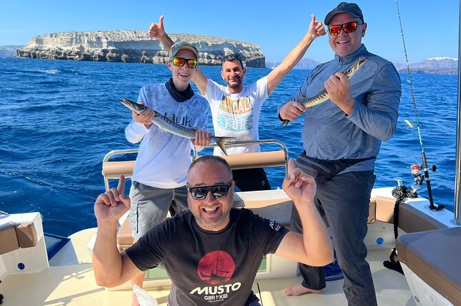 Santorini Fishing Private Cruise boat tour - BBQ, Snorkeling - Lunch cooked on the boat