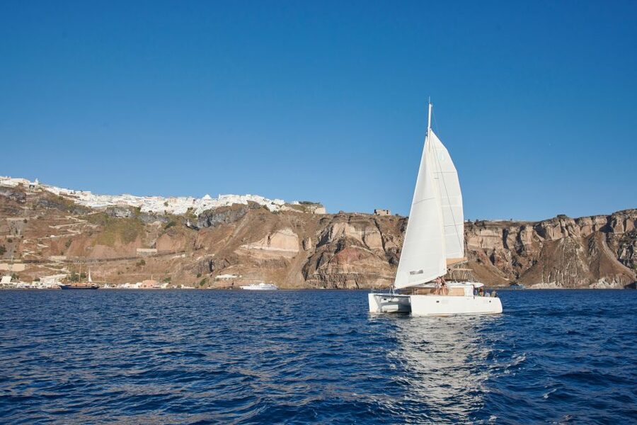 Santorini Gold Catamaran Cruise with Snorkel, BBQ & Open Bar - Mesa Pigadia and the longest swim stop
