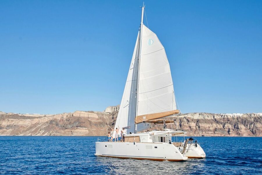 Santorini Gold Catamaran Cruise with Snorkel, BBQ & Open Bar - Morning, afternoon, or sunset?