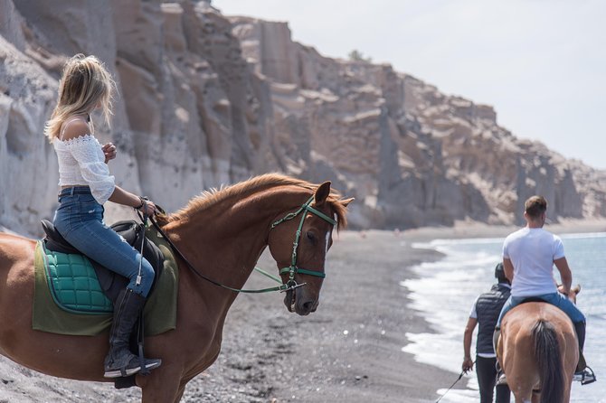 Santorini Horse Riding to Black Sandy Beach - Reaching Eros Black Beach