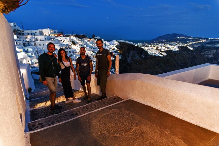 Santorini: Night Hike, Wine Tasting, and Greek Dinner - Santorini after dark