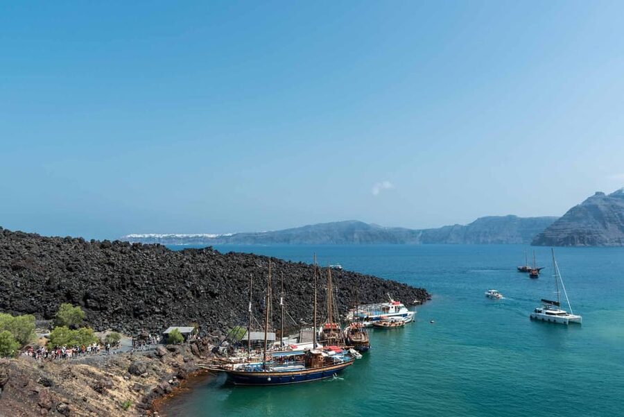Santorini Port: Cruise to Volcano, Hot Springs & Thirassia - A sailing boat with room to watch the caldera