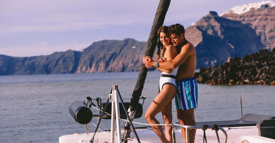 Santorini: Private Catamaran Tour with BBQ Meal and Drinks - Starting at Vlychada, Santorini’s working south coast