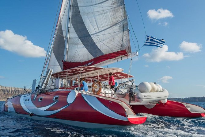Santorini Sailing Dream Catcher with BBQ Lunch and Drinks - Palea Kameni: lunch, swimming, and volcanic scenery