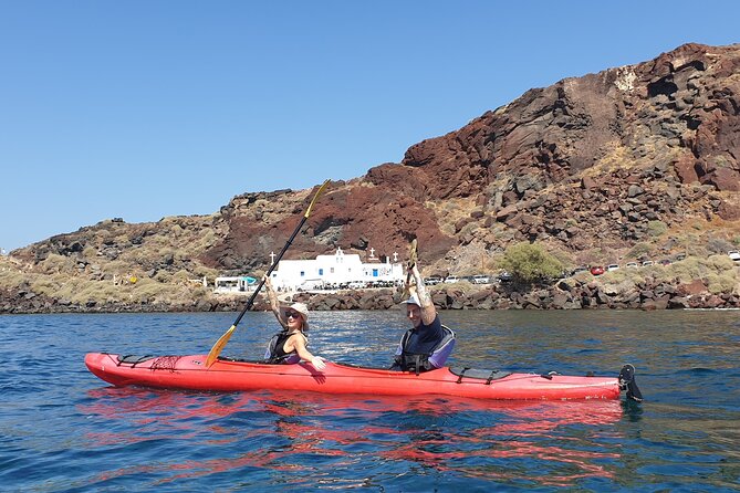 Santorini Sea Kayak - South Discovery, Small Group incl. Sea Caves and picnic - Paddling past Red Beach and the sea caves