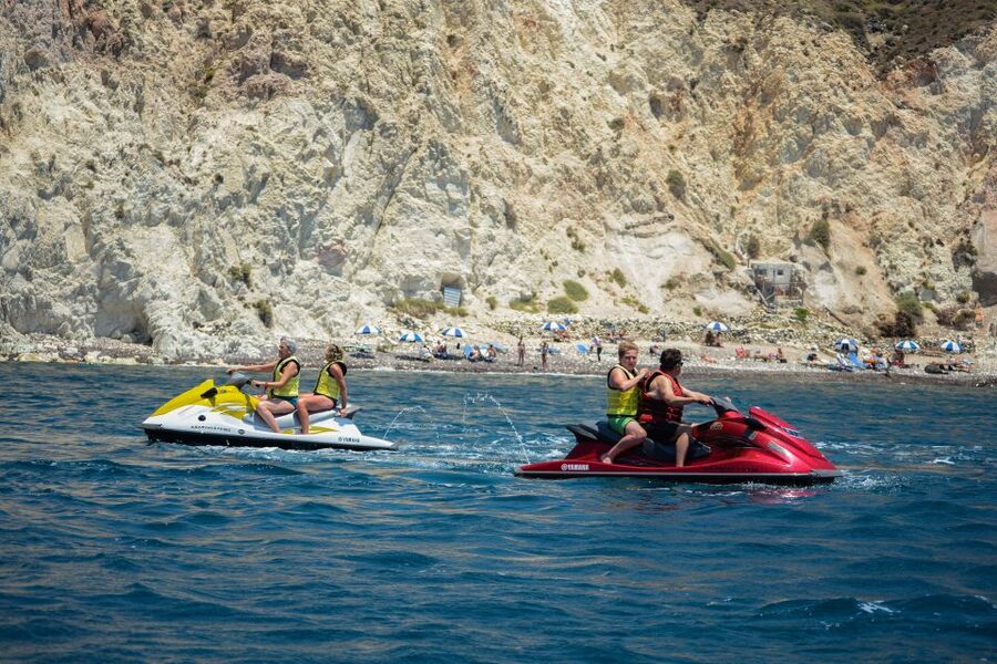 Santorini:Volcanic Beaches Cruise With Jet Ski - Red Beach, the first major stop