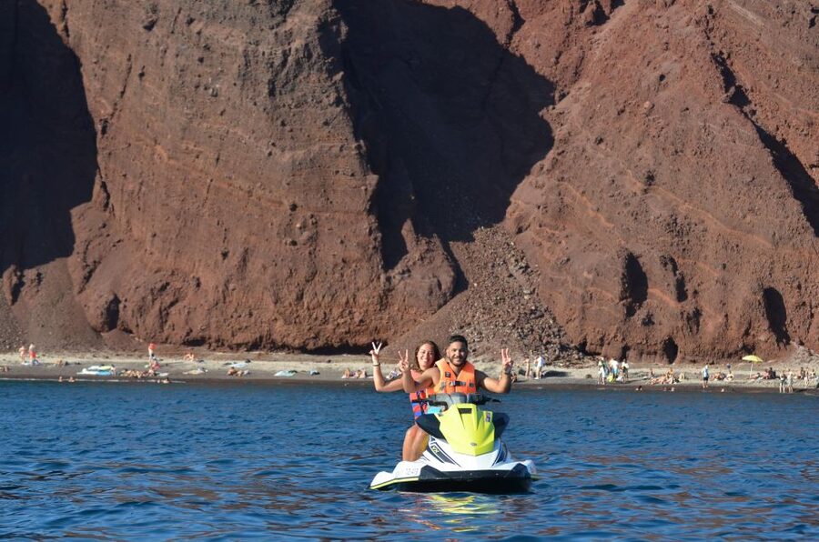 Santorini:Volcanic Beaches Cruise With Jet Ski - White Beach and Santorini’s volcanic colors
