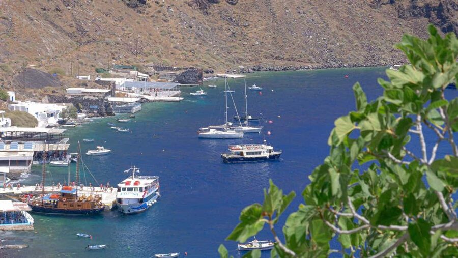 Santorini Volcano, Hot Springs Adventure - Setting off from Fira’s Old Harbor