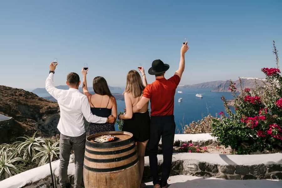 Santorini: Wine Tasting Tour to 3 Wineries with Transfer - Venetsanos Winery: wine with a caldera view