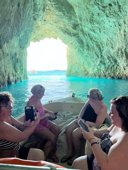 Zakynthos: Laganas Bay, Myzithres & Turtles Speedboat Tour - Keri Caves, blue water, and a second swim